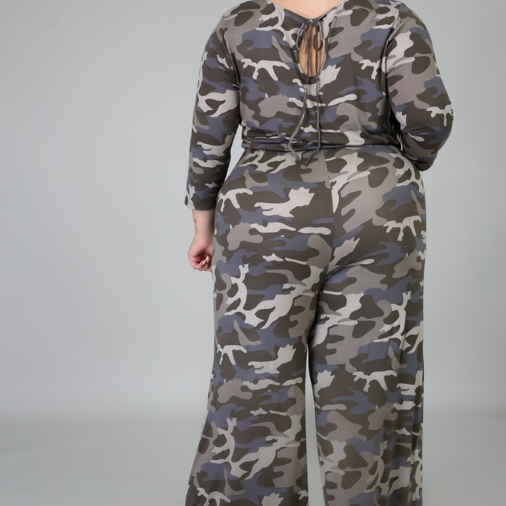 Olive Plus Size 1X Camo Jumpsuit - Picture 2 of 4